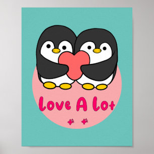 Liebe viel Kawaii niedliche Pinguine mit rotem Her Poster