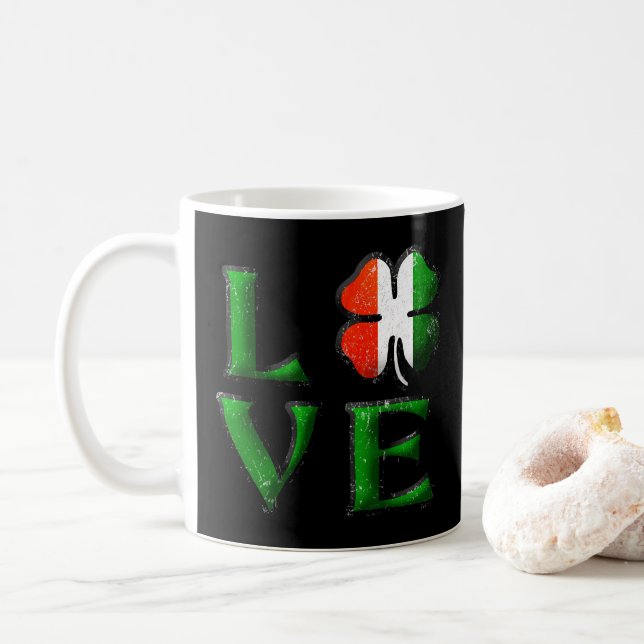 Liebe Vierblättriges Kleeblatt Irish Flag St. Patr Kaffeetasse (Mit Donut)