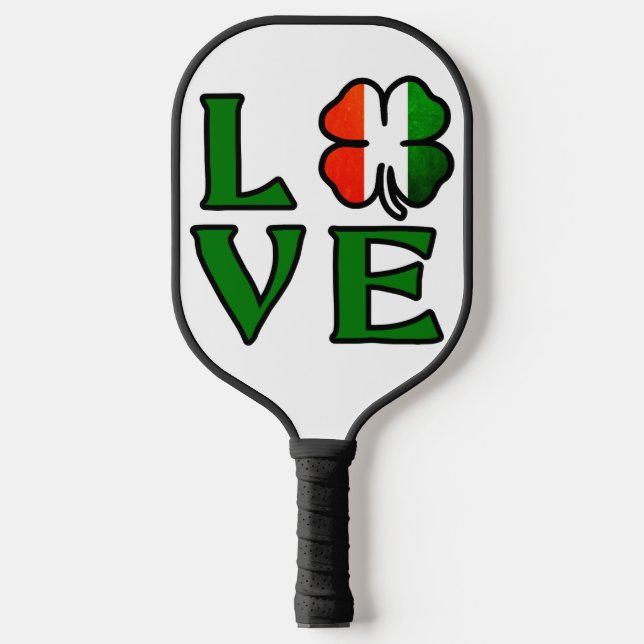 Liebe Vierblättriges Kleeblatt Irish Flag St. Patr Pickleball Schläger (Vorderseite)