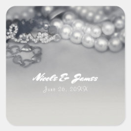 Liebe Vintag Glam Black & White Pearls Hochzeit Quadratischer Aufkleber