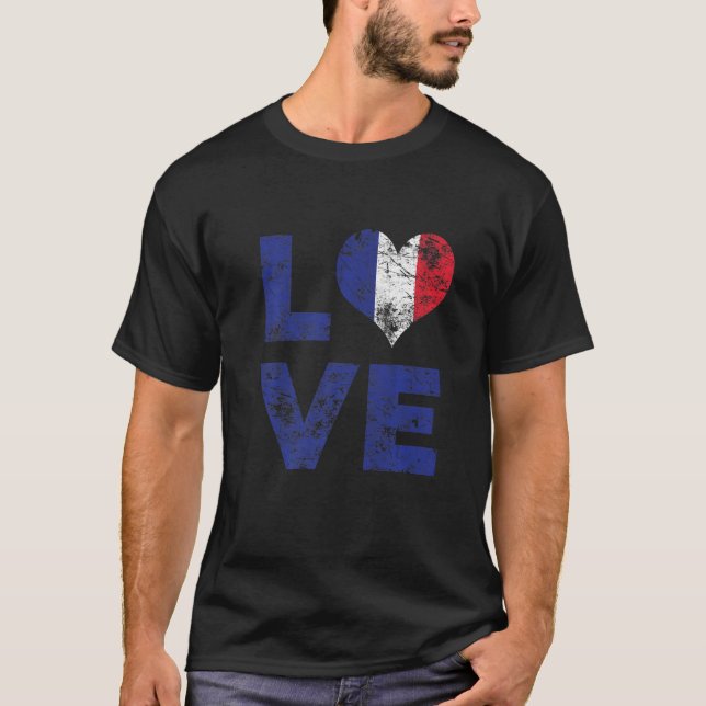 Liebe Vintage Flagge Frankreichs T-Shirt (Vorderseite)