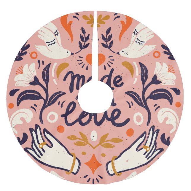 Liebe: Vintage rosa Komposition. Polyester Weihnachtsbaumdecke (Vorderseite)