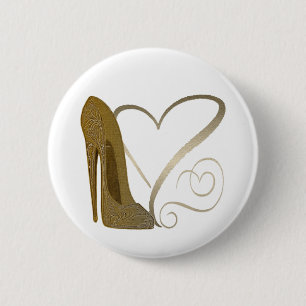 Liebe-Vintage Stilett-Schuh-Kunst und Herzen Button