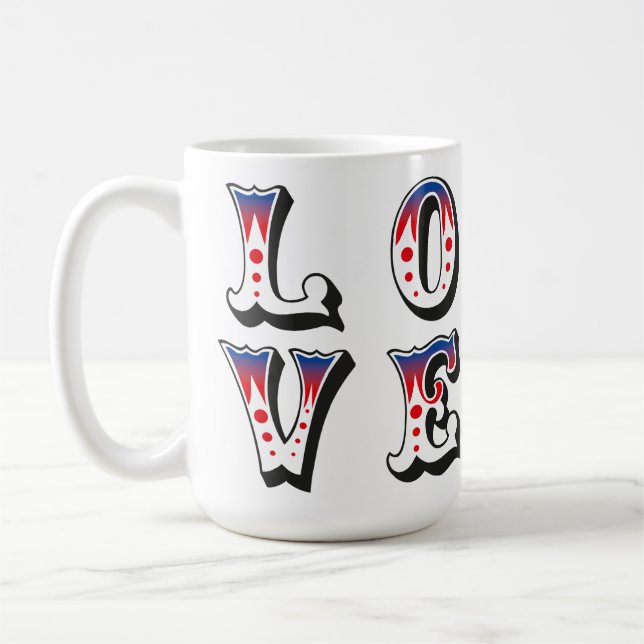 Liebe - Vintage Zirkus Karneval Stil Kaffeetasse (Links)