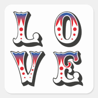 Liebe - Vintage Zirkus Karneval Stil Quadratischer Aufkleber