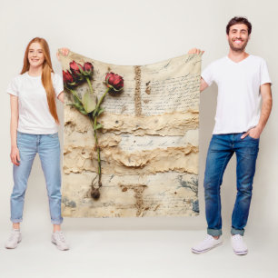 Liebe Vintager Dokumente mit Blume (2) Fleecedecke