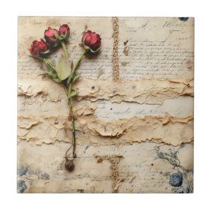 Liebe Vintager Dokumente mit Blume (2) Fliese