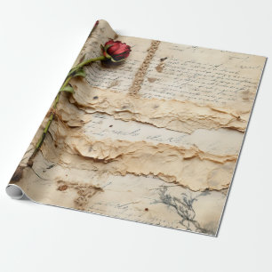 Liebe Vintager Dokumente mit Blume (2) Geschenkpapier