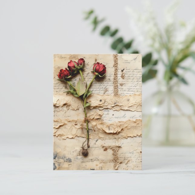 Liebe Vintager Dokumente mit Blume (2) Postkarte (Stehend Vorderseite)