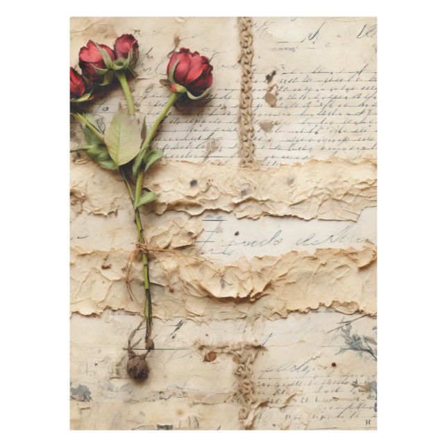 Liebe Vintager Dokumente mit Blume (2) Tischdecke (Vorderseite)