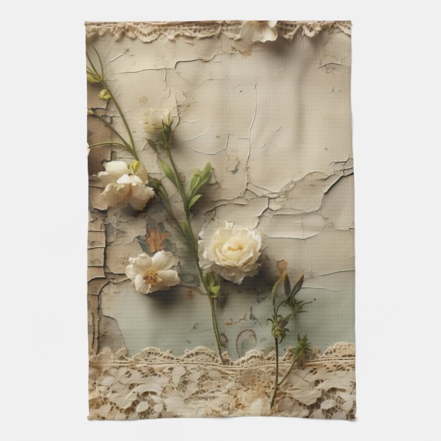 Liebe Vintager Dokumente mit Blume (3) Geschirrtuch (Vertikal)