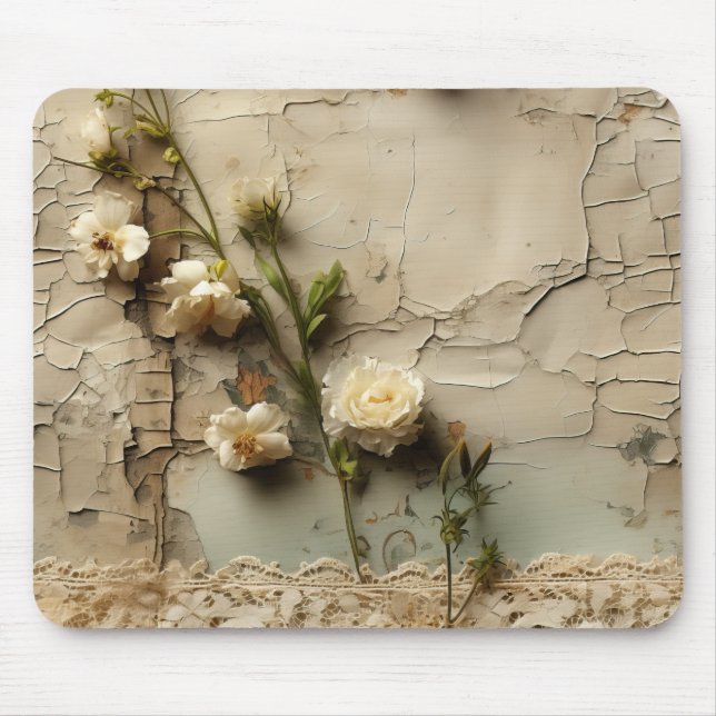 Liebe Vintager Dokumente mit Blume (3) Mousepad (Vorne)