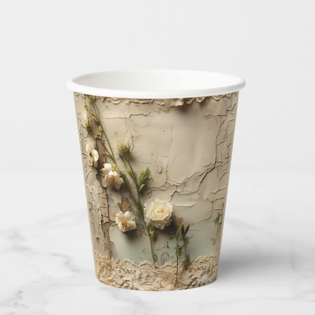 Liebe Vintager Dokumente mit Blume (3) Pappbecher (Vorderseite)