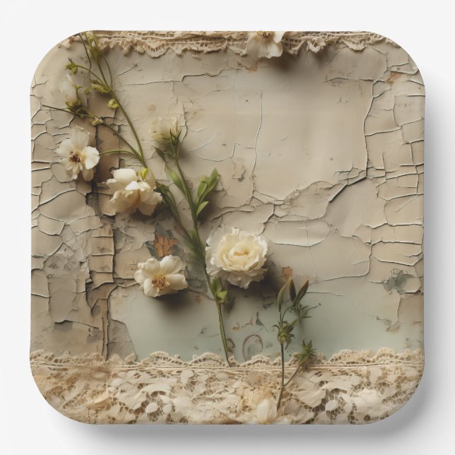 Liebe Vintager Dokumente mit Blume (3) Pappteller (Vorderseite)