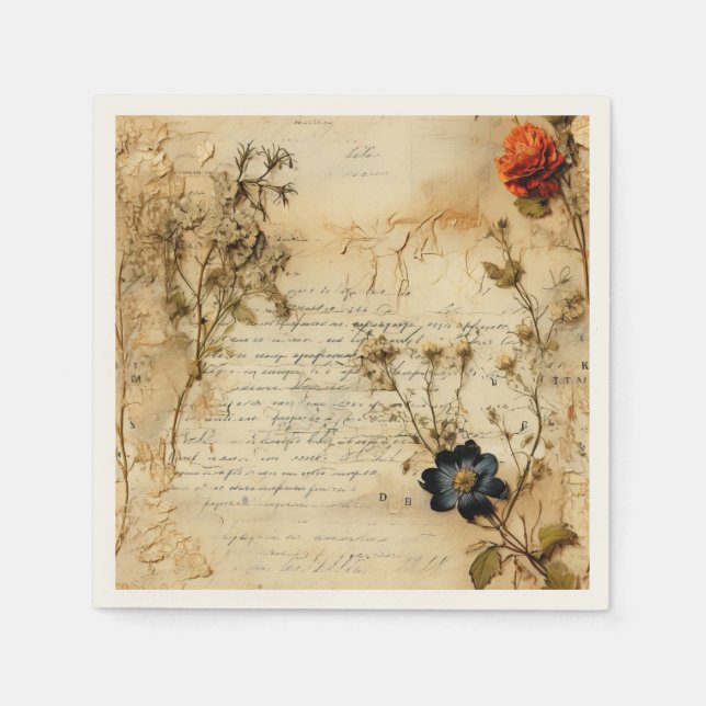 Liebe Vintager Dokumente mit Blume (5) Serviette (Vorderseite)