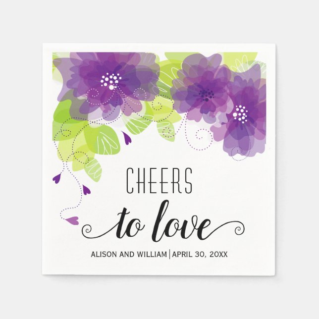 Liebe, violette Blumen, Blumenhochzeit Serviette (Vorderseite)
