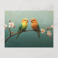 Liebe Vögel auf einem rosa blühenden Zweig