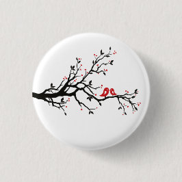 Liebe Vögel auf Zweig - Romantische Kunst des Rote Button