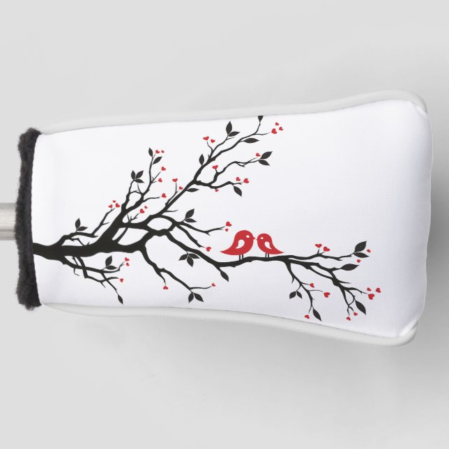 Liebe Vögel auf Zweig - Romantische Kunst des Rote Golf Headcover (Vorderseite)