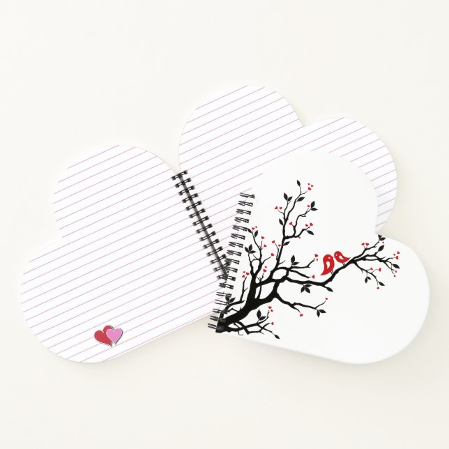 Liebe Vögel auf Zweig - Romantische Kunst des Rote Notizbuch (Innenseite)