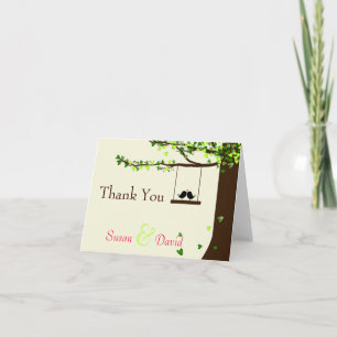 Liebe-Vogel-danken fallender Herz-Eichen-Baum Dankeskarte