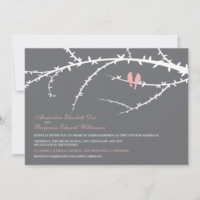 Liebe-Vögel, die Einladung (Rosa, Wedding sind) (Vorderseite)