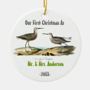 Liebe-Vogel-erstes Weihnachten verzieren zusammen Keramikornament