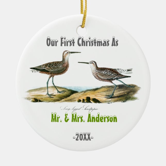 Liebe-Vogel-erstes Weihnachten verzieren zusammen Keramikornament (Vorne)