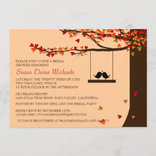 Liebe-Vogel-fallendes Herz-Eichen-Baum-Brautparty Einladung