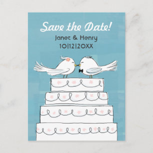Liebe-Vogel-Hochzeits-Kuchen-Kuss Save the Date Ankündigungspostkarte