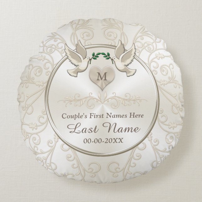 Liebe-Vogel-Monogramm-personalisierte Rundes Kissen (Vorderseite)