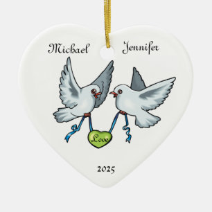 Liebe-Vogel-Paar-Hochzeits-Liebe - Herz-Verzierung Keramikornament