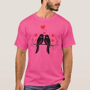 Liebe Vögel Silhouette mit schwimmenden Herzen - R T-Shirt