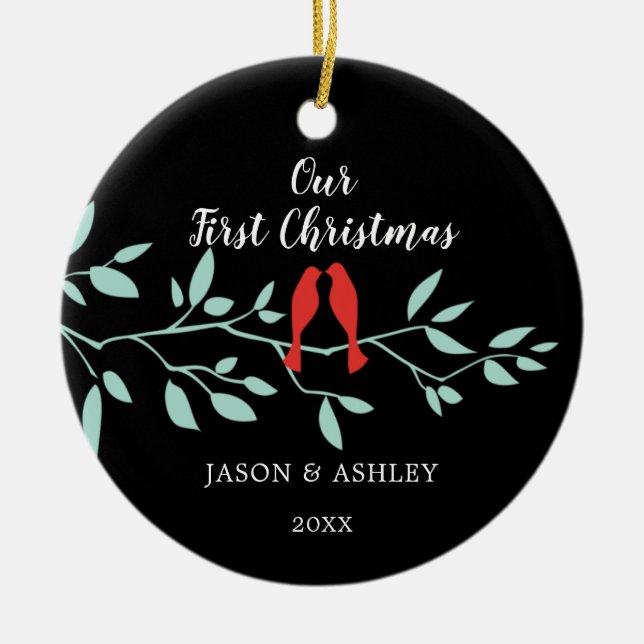 Liebe Vögel Unser erstes Weihnachtsgeschenk Keramik Ornament (Vorne)