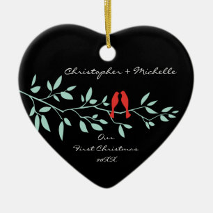 Liebe-Vögel unsere erste Weihnachtsverzierung Keramikornament