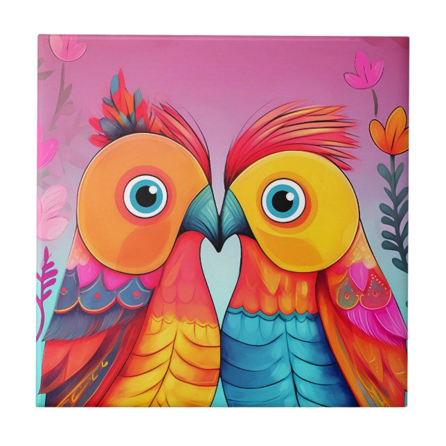 LIEBE VÖGEL WEDD PARROT ART Keramik Tile Fliese (Vorderseite)