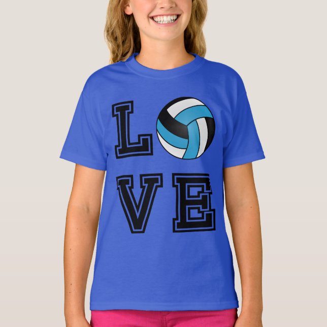 Liebe Volleyball - Baby Blau, Weiß und Schwarz T-Shirt (Vorderseite)