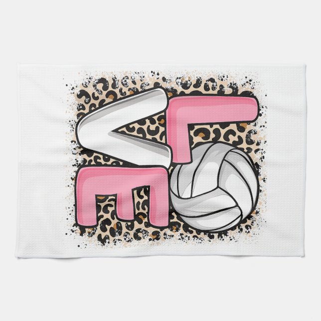 Liebe Volleyball Leopard Print Women Girls Volleyb Geschirrtuch (Horizontal)