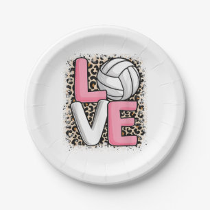 Liebe Volleyball Leopard Print Women Girls Volleyb Pappteller