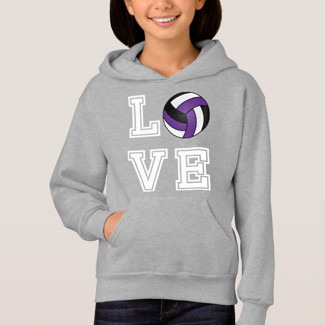 Liebe-Volleyball - lila, Weiß und Schwarzes Hoodie (Vorderseite)