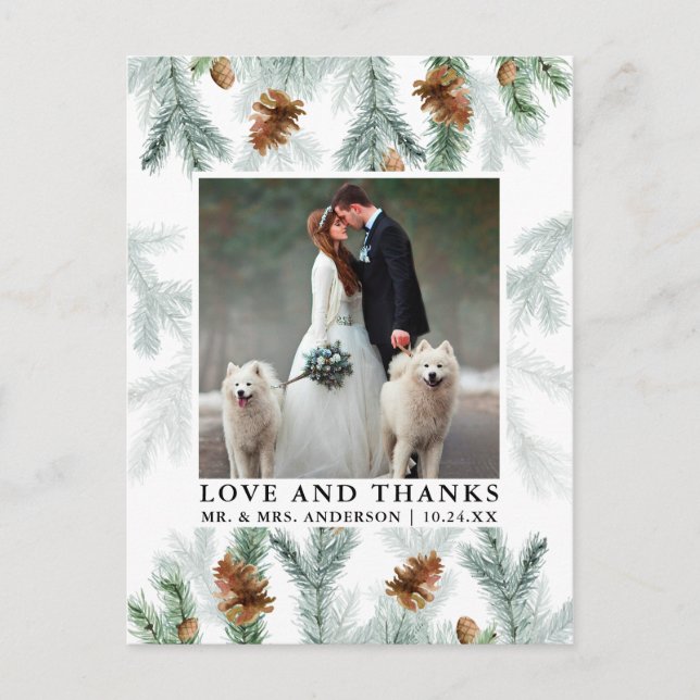 Liebe von Aquarellkiefern dank Hochzeitsslima Postkarte (Vorderseite)