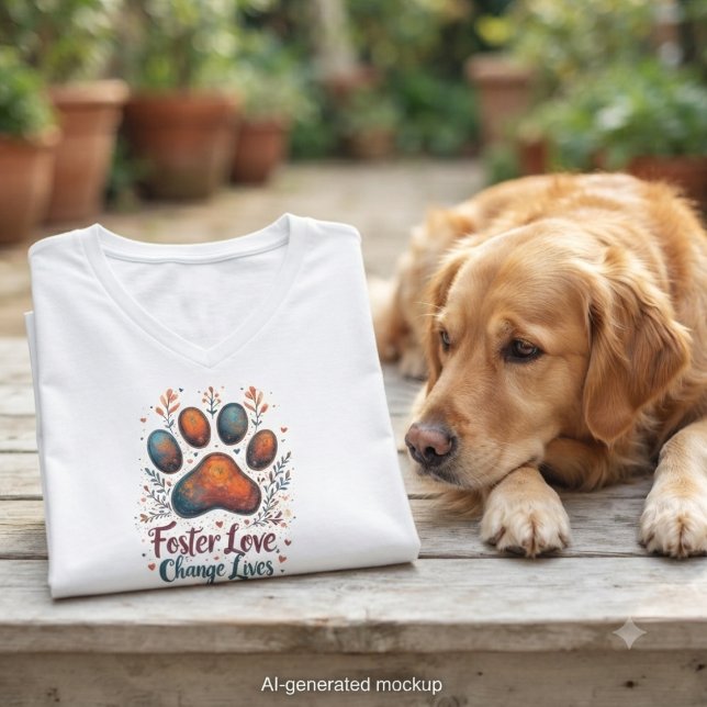 Liebe von Begleitern - Leben ändern T Shirt (Heartwarming "Foster Love, Change Lives" paw print design, ideal for animal rescue supporters.)