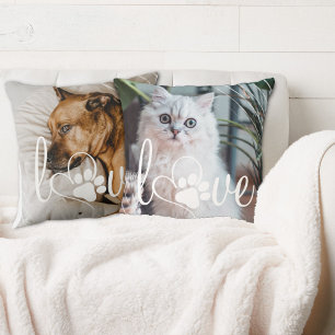 Liebe von Haustieren   Paw Print Heart Reversible  Kissen