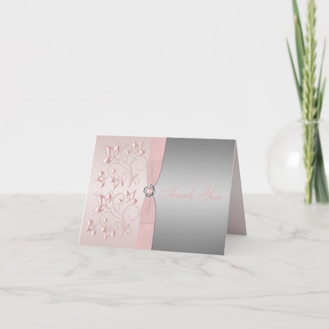 Liebe von Silber und Rosa Dankeskarte (Vorderseite)