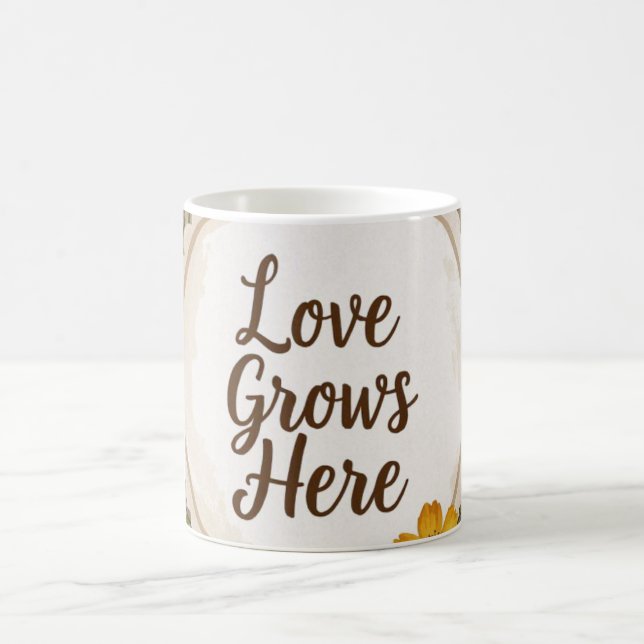 Liebe wächst Boho, Wildblumen, Weizen, Schmetterli Kaffeetasse (Mittel)