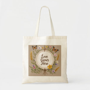 Liebe wächst Boho, Wildblumen, Weizen, Schmetterli Tragetasche