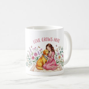 Liebe wächst hier Golden Retriever Florale Kunst Kaffeetasse