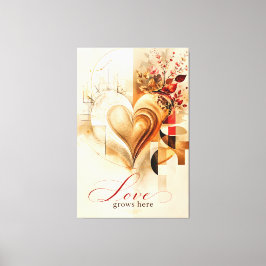 Liebe wächst hier – Luxus-Gold-Herz abstrakte Flor Leinwanddruck