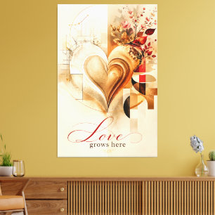 Liebe wächst hier – Luxus-Gold-Herz abstrakte Flor Leinwanddruck