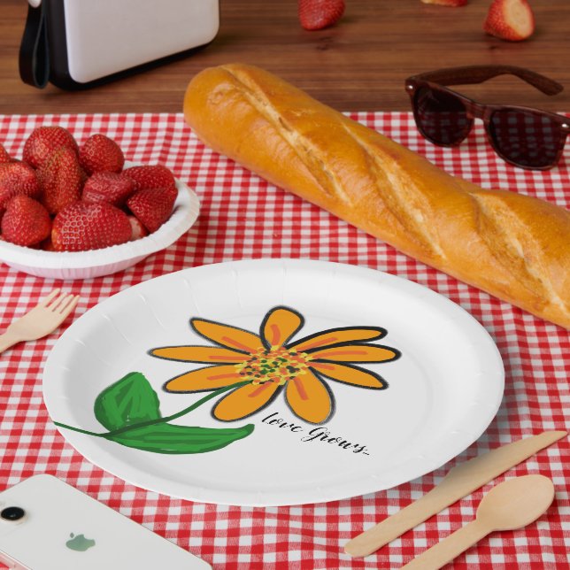 Liebe wächst orange Gelbblüte Pappteller (Picknick)